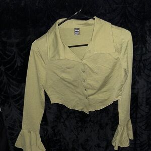 Ribbed Olive Green Button-Up Top